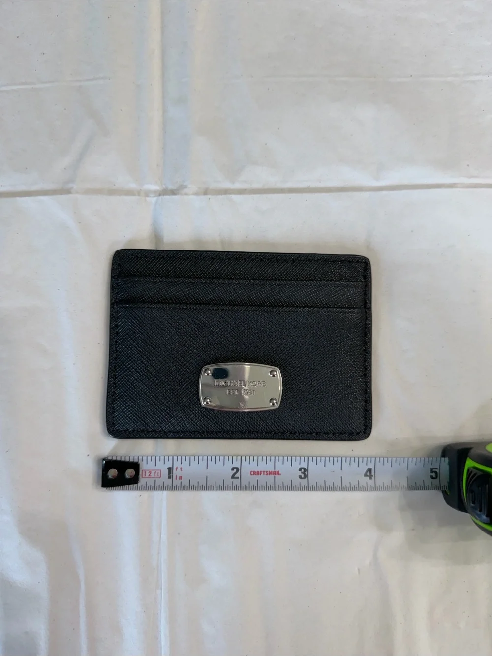 Michael Kors Black Leather Card Case with Silver Hardware